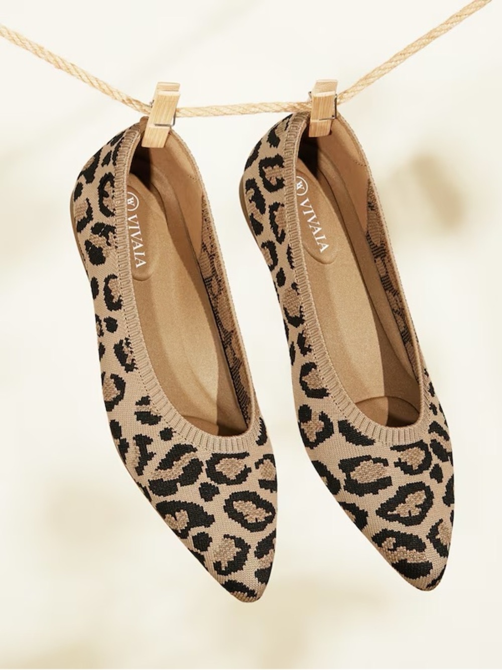 Vivaia Aria 5 Pointed Toe Ballet Flats Dark Leopard Size 39 & 40 NEW